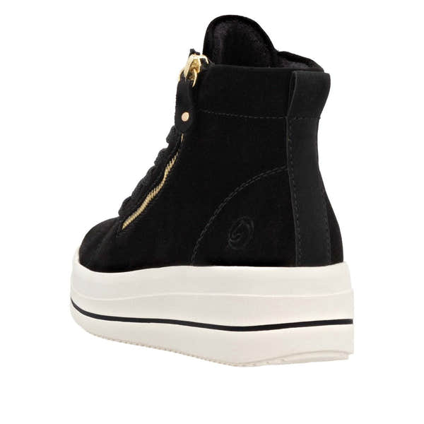 Remonte D1C70-02 Ladies Schwarz Suede Zip & Lace Shoes-elevate your sole