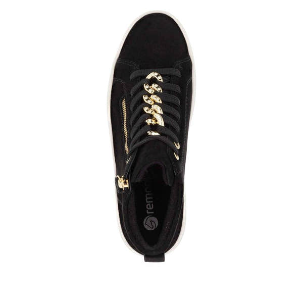 Remonte D1C70-02 Ladies Schwarz Suede Zip & Lace Shoes-elevate your sole