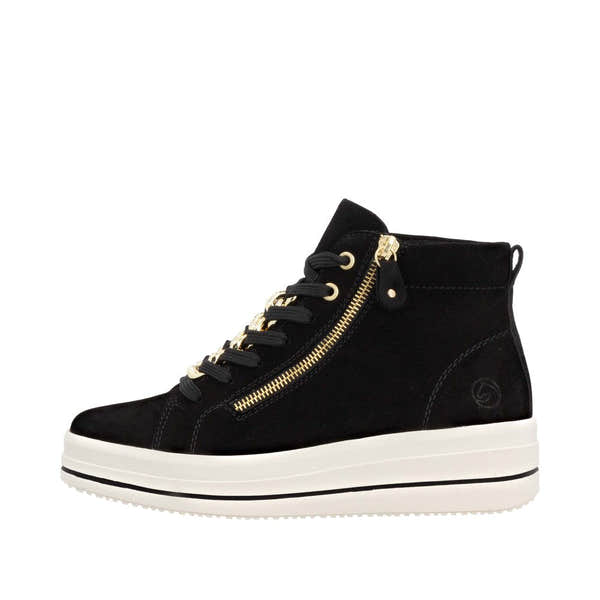 Remonte D1C70-02 Ladies Schwarz Suede Zip & Lace Shoes-elevate your sole