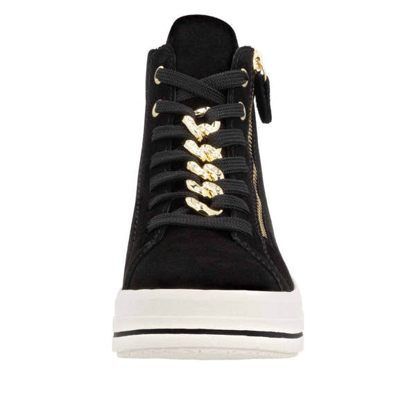 Remonte D1C70-02 Ladies Schwarz Suede Zip & Lace Shoes-elevate your sole