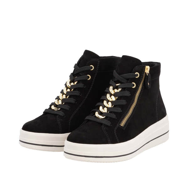 Remonte D1C70-02 Ladies Schwarz Suede Zip & Lace Shoes-elevate your sole