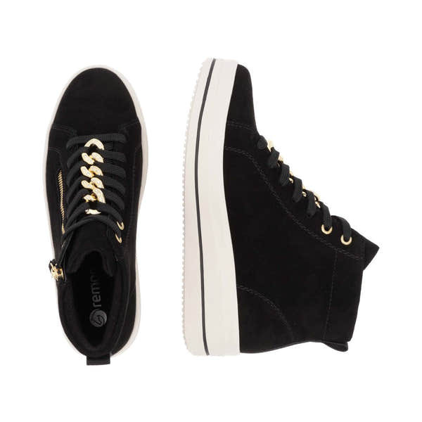 Remonte D1C70-02 Ladies Schwarz Suede Zip & Lace Shoes-elevate your sole