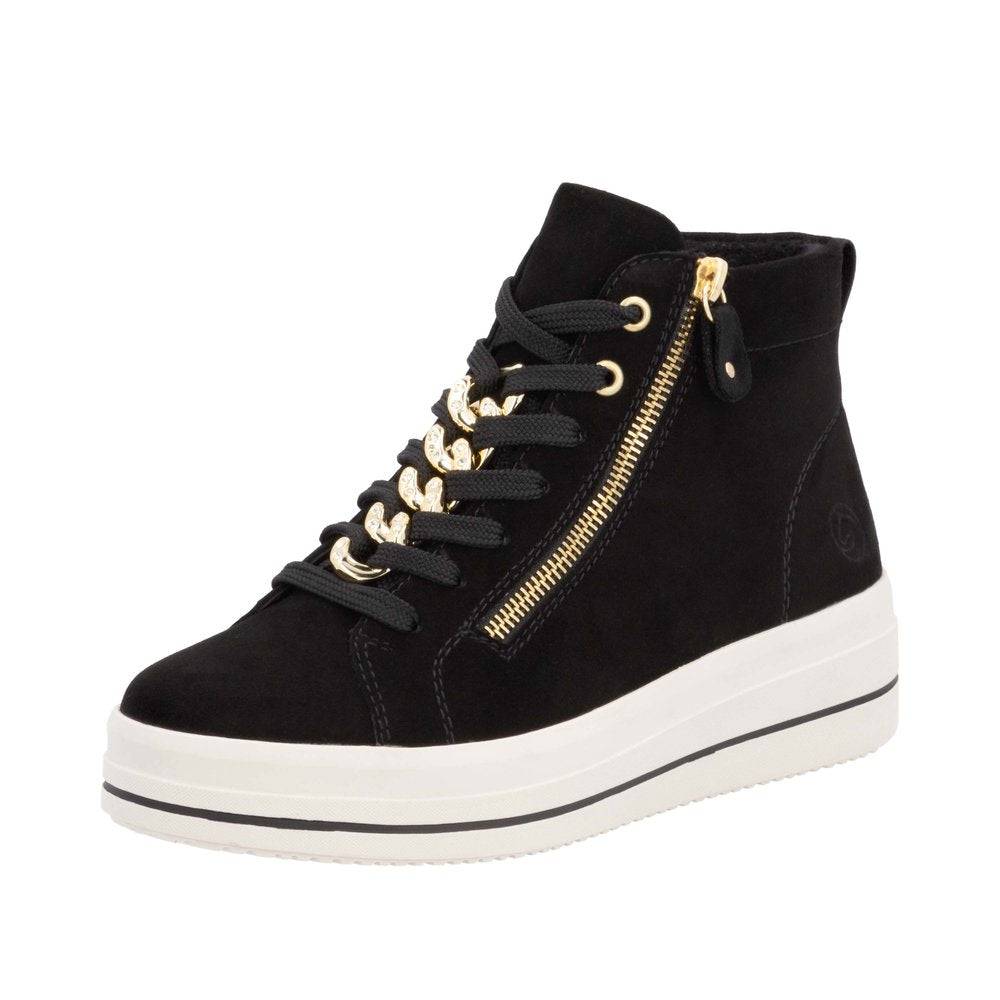 Remonte D1C70-02 Ladies Schwarz Suede Zip & Lace Shoes-elevate your sole