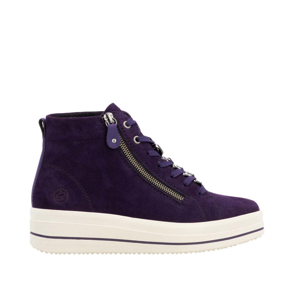 Remonte D1C70-30 Ladies Aubergine Suede Zip & Lace Shoes-elevate your sole