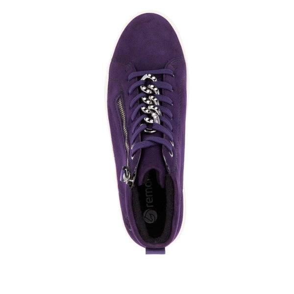 Remonte D1C70-30 Ladies Aubergine Suede Zip & Lace Shoes-elevate your sole