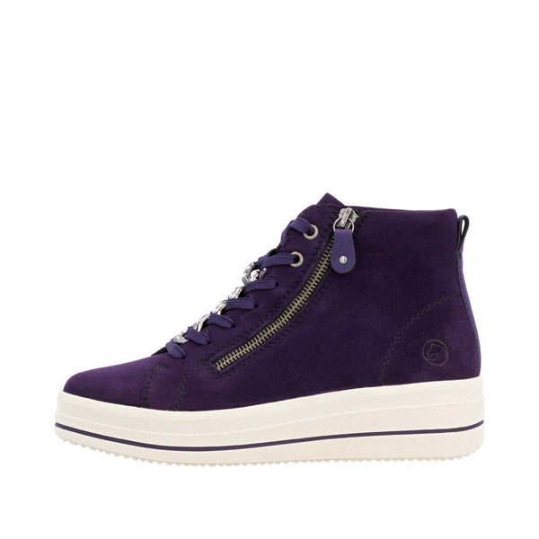 Remonte D1C70-30 Ladies Aubergine Suede Zip & Lace Shoes-elevate your sole