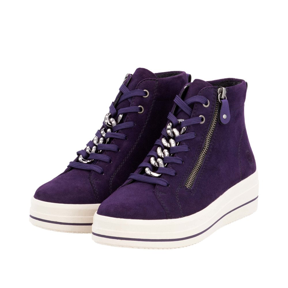 Remonte D1C70-30 Ladies Aubergine Suede Zip & Lace Shoes-elevate your sole