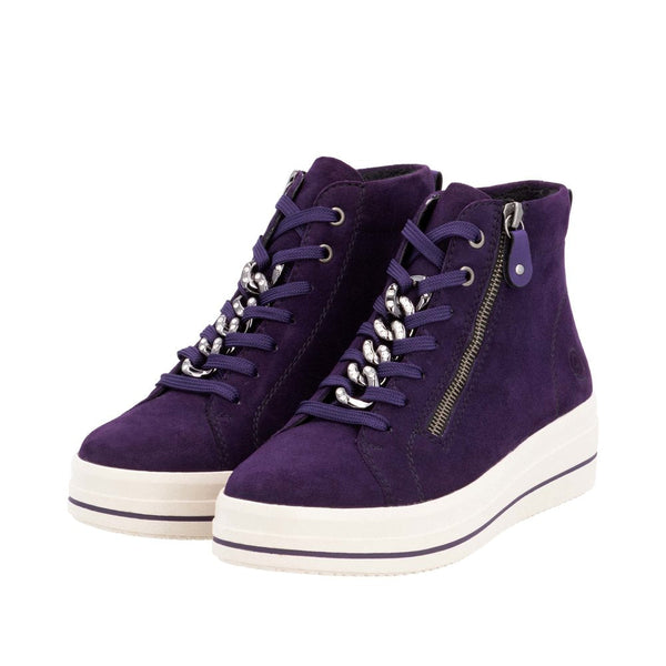 Remonte D1C70-30 Ladies Aubergine Suede Zip & Lace Shoes-elevate your sole
