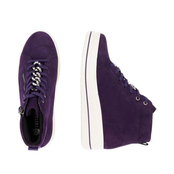Remonte D1C70-30 Ladies Aubergine Suede Zip & Lace Shoes-elevate your sole