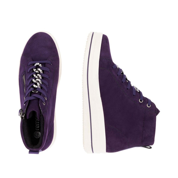 Remonte D1C70-30 Ladies Aubergine Suede Zip & Lace Shoes-elevate your sole