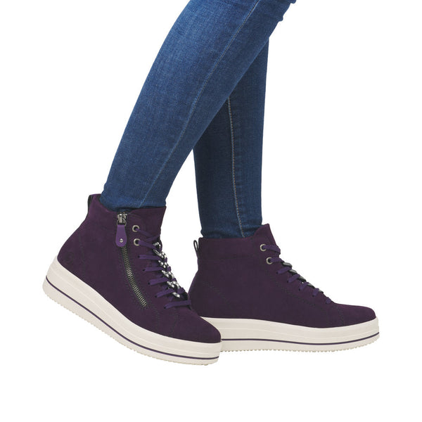 Remonte D1C70-30 Ladies Aubergine Suede Zip & Lace Shoes-elevate your sole