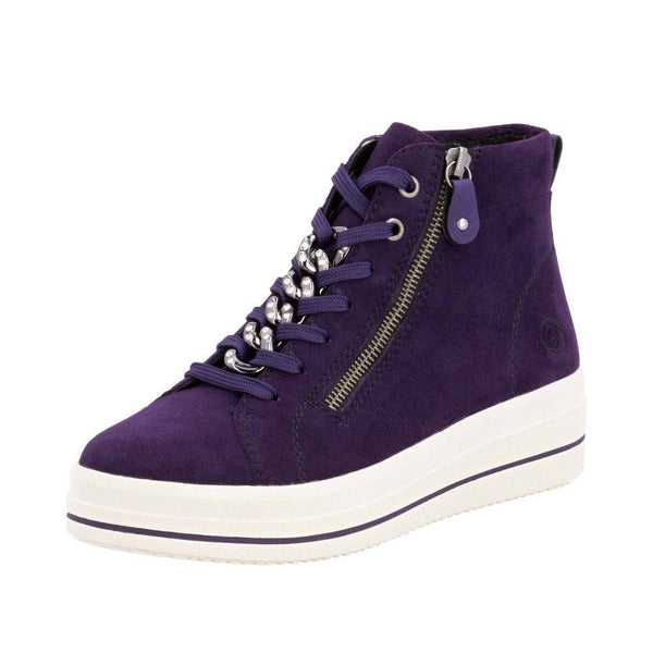 Remonte D1C70-30 Ladies Aubergine Suede Zip & Lace Shoes-elevate your sole