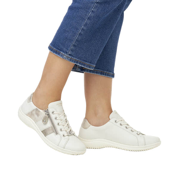 Remonte D1E00-80 Ladies White Leather Zip & Lace Shoes-elevate your sole