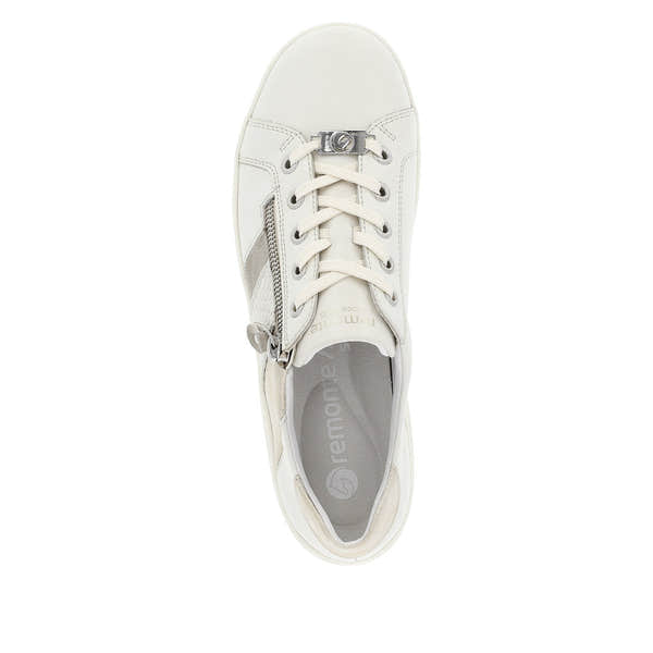 Remonte D1E00-80 Ladies White Leather Zip & Lace Shoes-elevate your sole