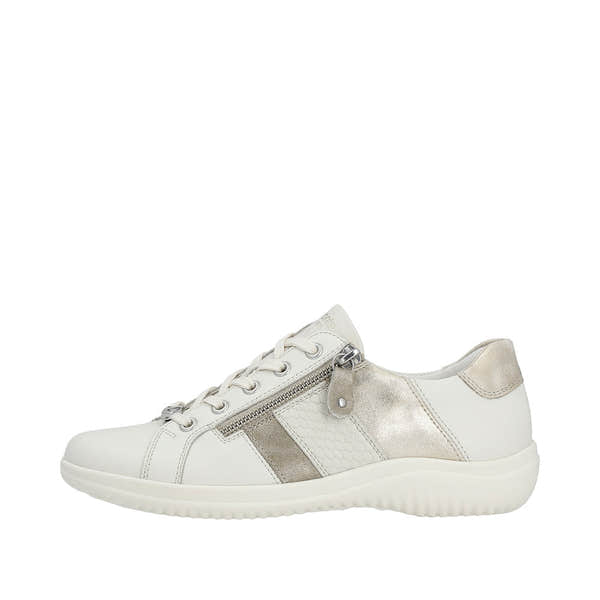 Remonte D1E00-80 Ladies White Leather Zip & Lace Shoes-elevate your sole