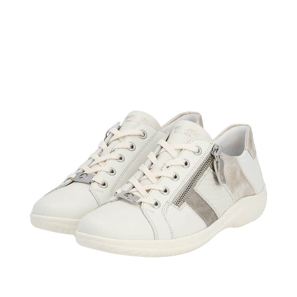 Remonte D1E00-80 Ladies White Leather Zip & Lace Shoes-elevate your sole