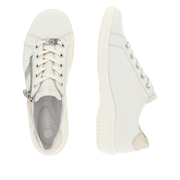 Remonte D1E00-80 Ladies White Leather Zip & Lace Shoes-elevate your sole