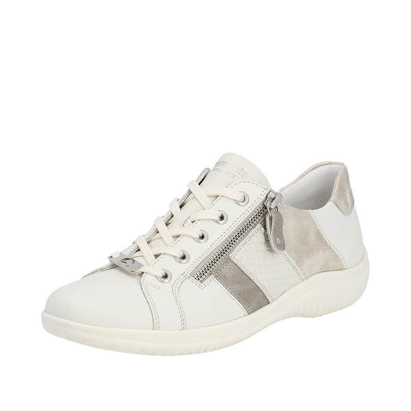 Remonte D1E00-80 Ladies White Leather Zip & Lace Shoes-elevate your sole
