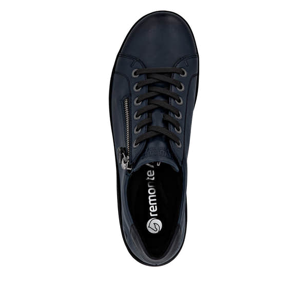 Remonte D1E03-14 women's navy leather water-resistant shoes with zip and lace closure, wide fit, and stylish design.