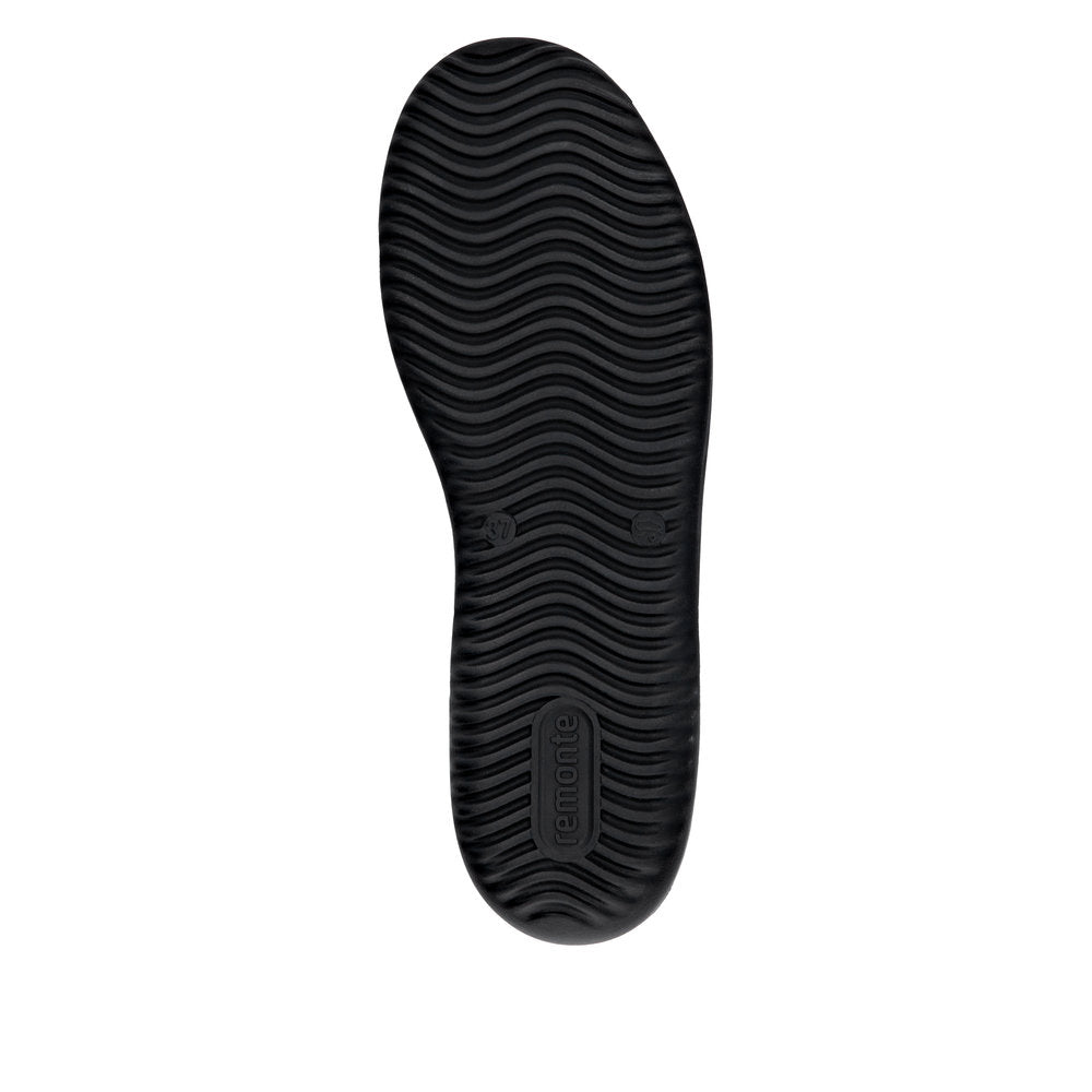Remonte D1E03-14 Ladies Wide Navy Leather Water-Resistant Zip & Lace Shoes, rubber sole with textured tread.