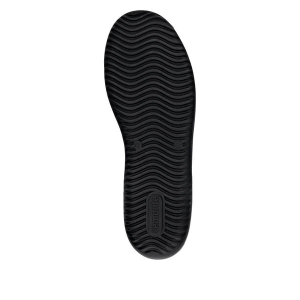 Remonte D1E03-14 Ladies Wide Navy Leather Water-Resistant Zip & Lace Shoes, rubber sole with textured tread.