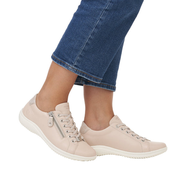 Remonte D1E03-31 Ladies Light Pink Leather Zip & Lace Shoes-elevate your sole