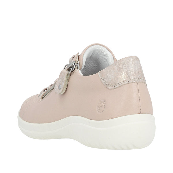 Remonte D1E03-31 Ladies Light Pink Leather Zip & Lace Shoes-elevate your sole
