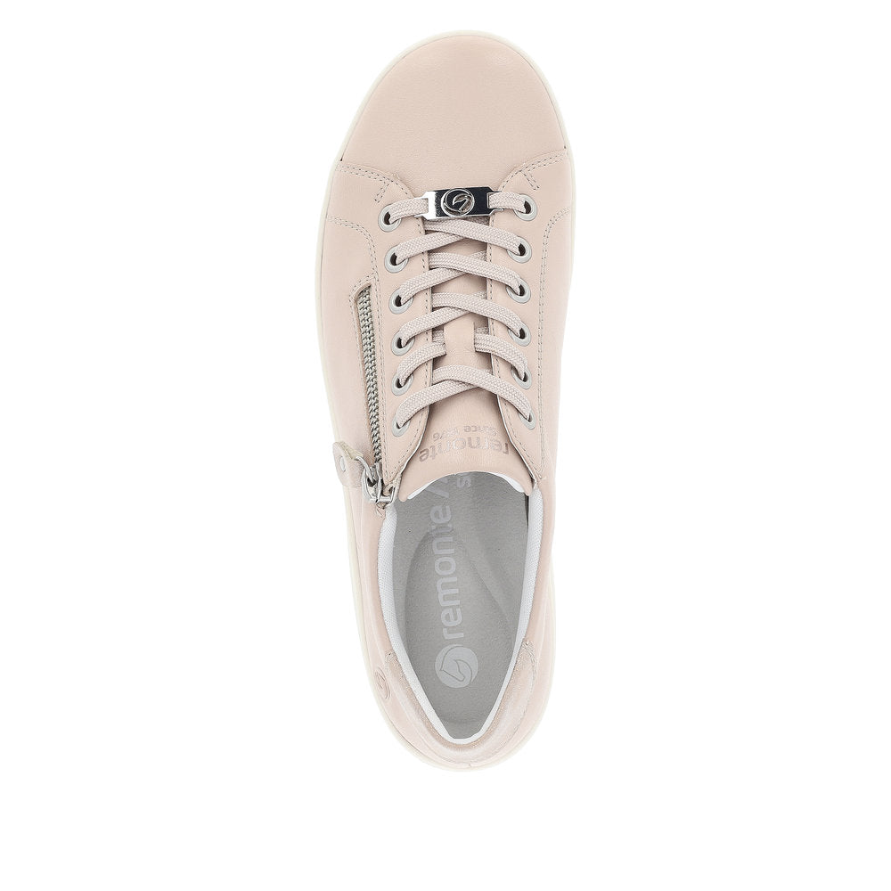 Remonte D1E03-31 Ladies Light Pink Leather Zip & Lace Shoes-elevate your sole