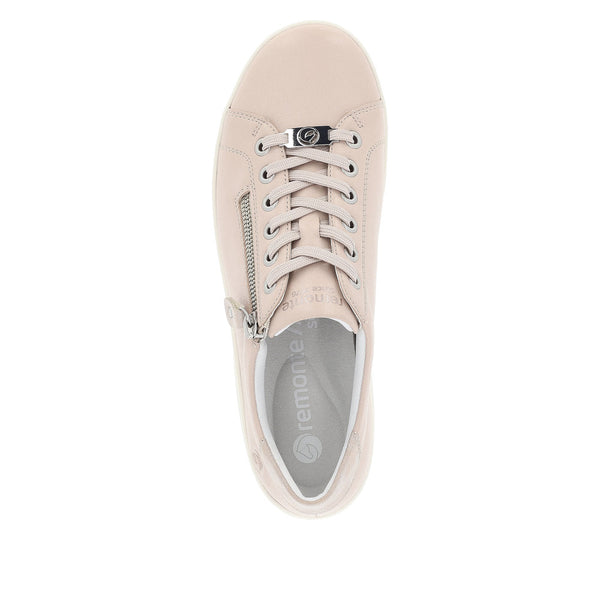 Remonte D1E03-31 Ladies Light Pink Leather Zip & Lace Shoes-elevate your sole