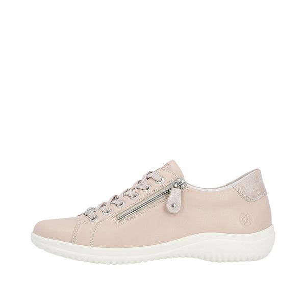 Remonte D1E03-31 Ladies Light Pink Leather Zip & Lace Shoes-elevate your sole