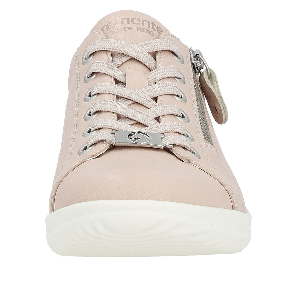 Remonte D1E03-31 Ladies Light Pink Leather Zip & Lace Shoes-elevate your sole