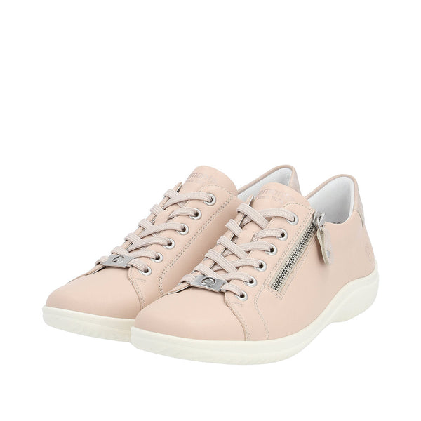 Remonte D1E03-31 Ladies Light Pink Leather Zip & Lace Shoes-elevate your sole