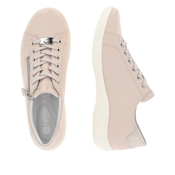Remonte D1E03-31 Ladies Light Pink Leather Zip & Lace Shoes-elevate your sole