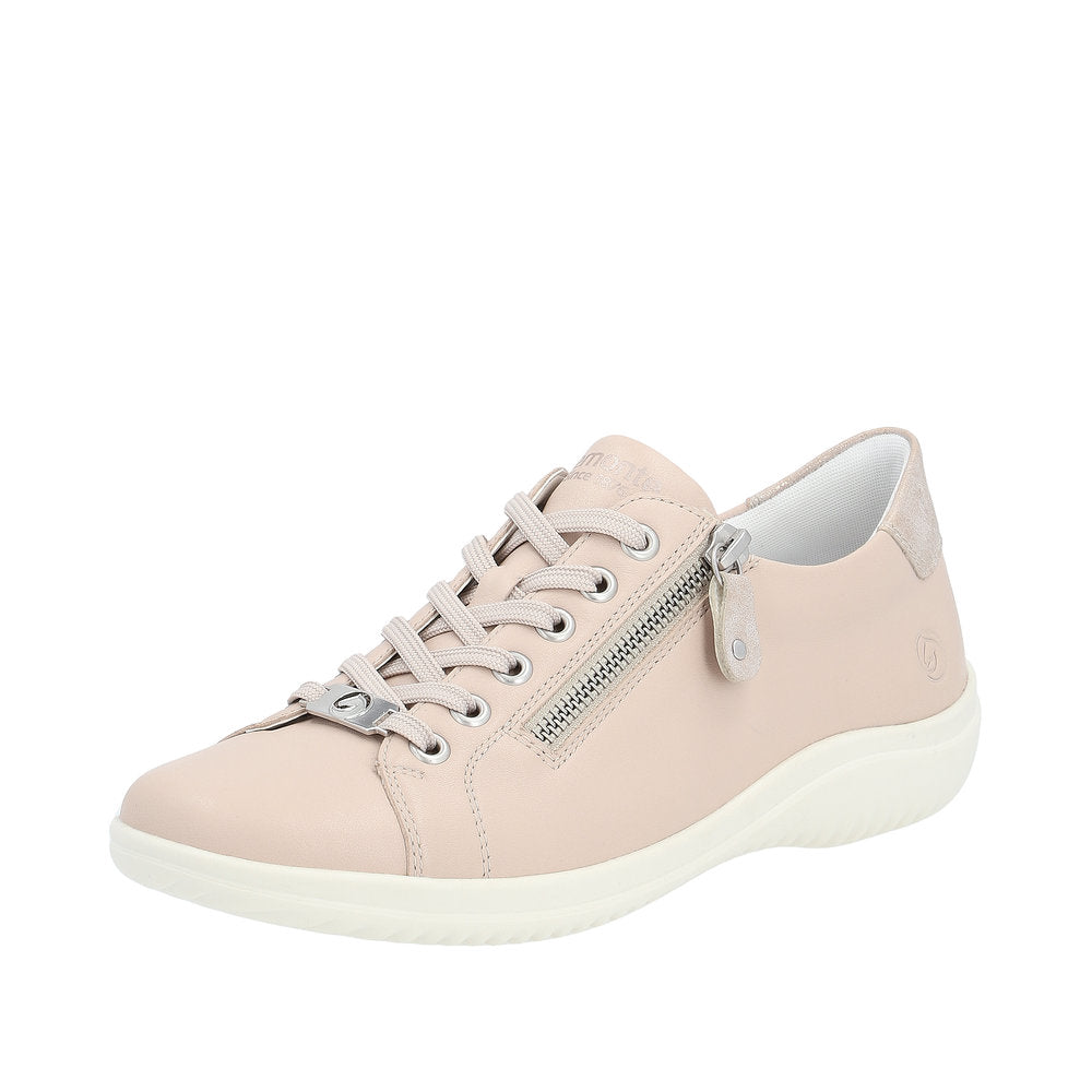 Remonte D1E03-31 Ladies Light Pink Leather Zip & Lace Shoes-elevate your sole