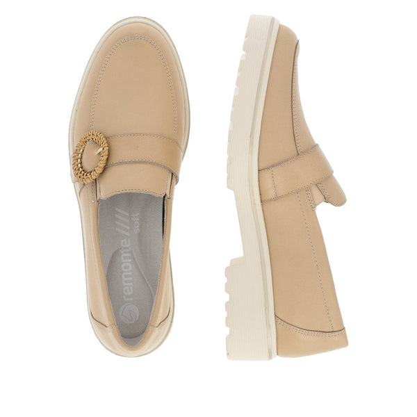 Remonte D1H00-20 Ladies Nude Leather Slip On Loafers-elevate your sole