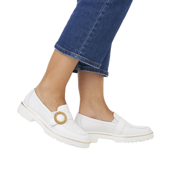 Remonte D1H00-80 Ladies White Leather Slip On Loafers-elevate your sole