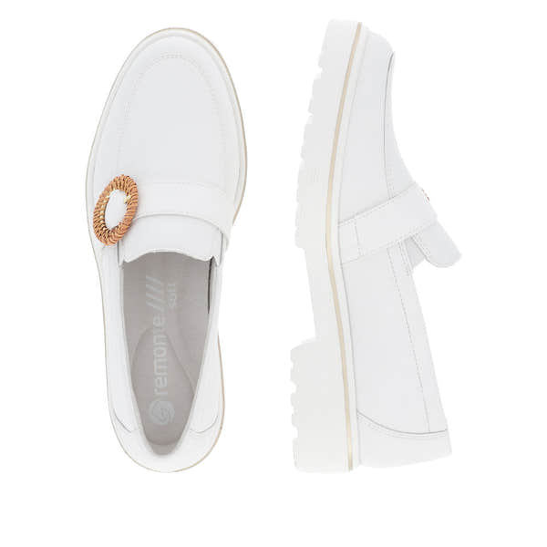 Remonte D1H00-80 Ladies White Leather Slip On Loafers-elevate your sole