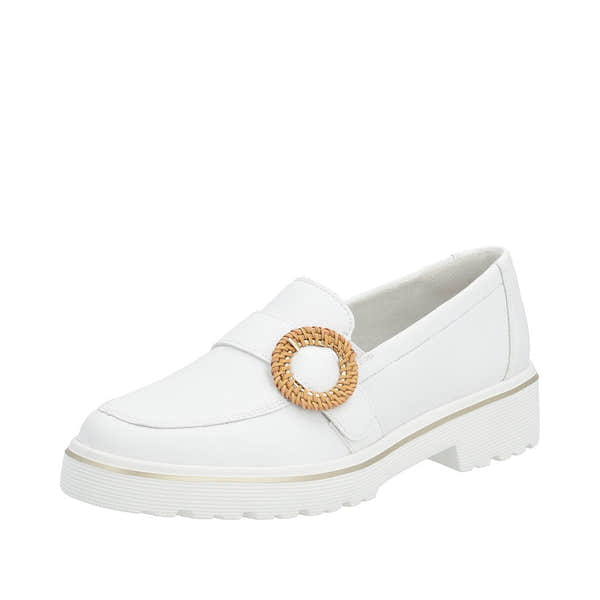 Remonte D1H00-80 Ladies White Leather Slip On Loafers-elevate your sole