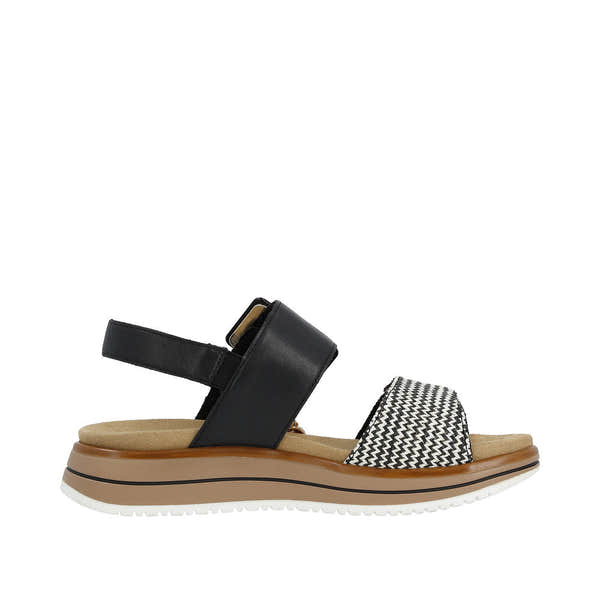 Remonte D1J53-02 Ladies Black/White Leather Touch Fastening Sandals-elevate your sole