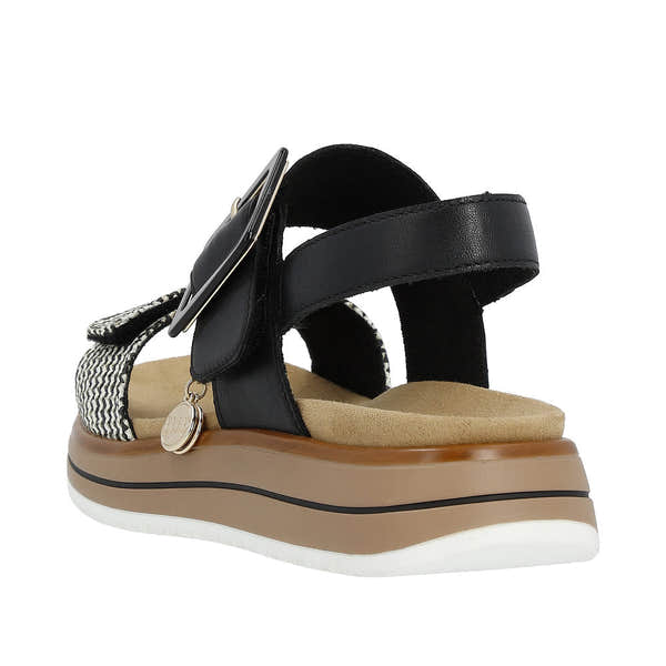 Remonte D1J53-02 Ladies Black/White Leather Touch Fastening Sandals-elevate your sole