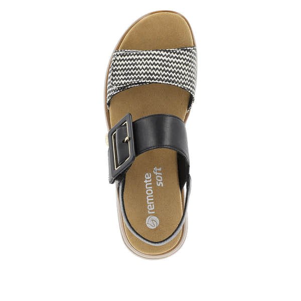 Remonte D1J53-02 Ladies Black/White Leather Touch Fastening Sandals-elevate your sole