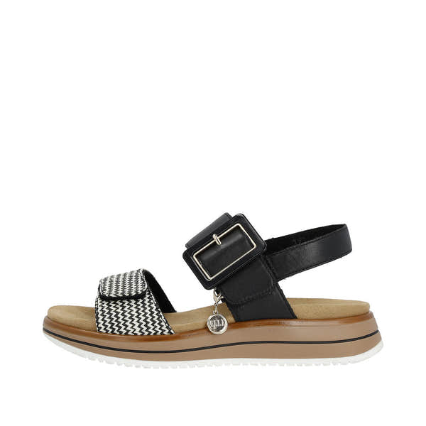 Remonte D1J53-02 Ladies Black/White Leather Touch Fastening Sandals-elevate your sole