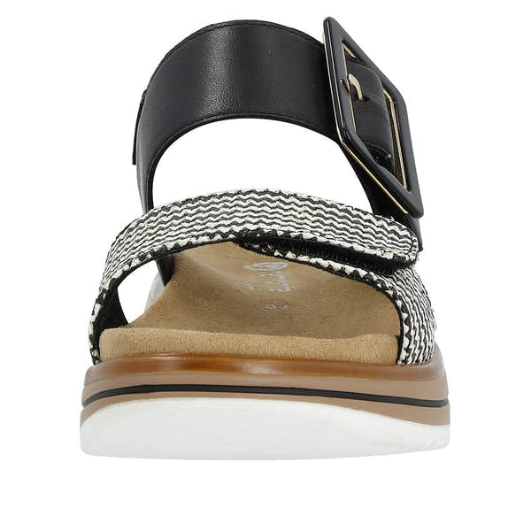 Remonte D1J53-02 Ladies Black/White Leather Touch Fastening Sandals-elevate your sole
