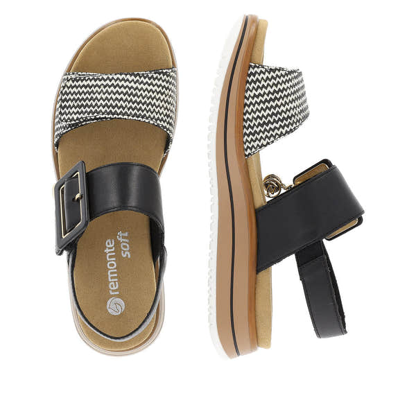 Remonte D1J53-02 Ladies Black/White Leather Touch Fastening Sandals-elevate your sole