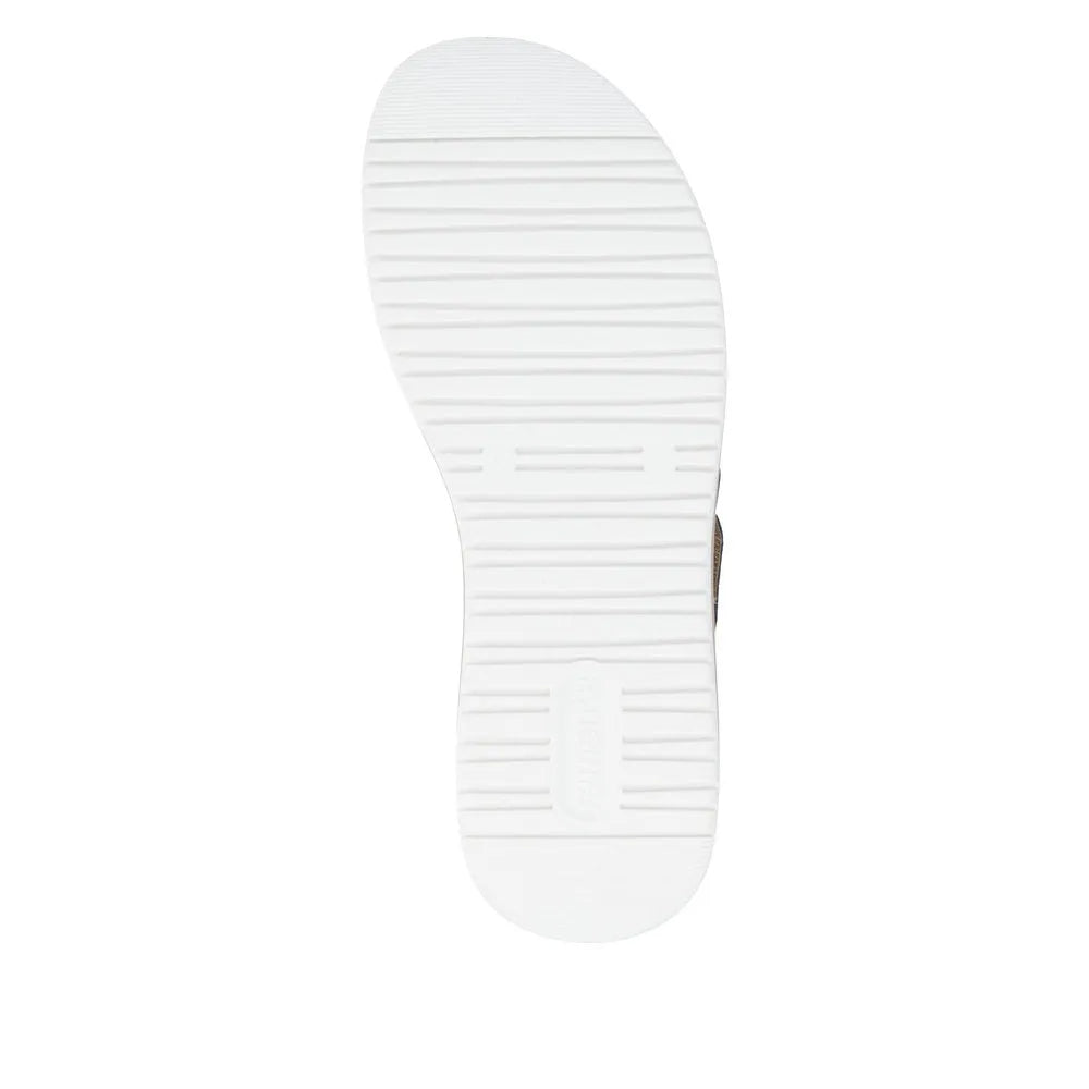 Remonte D1J53-04 women's black leather sandals with animal print, touch fastening, and a white textured sole.