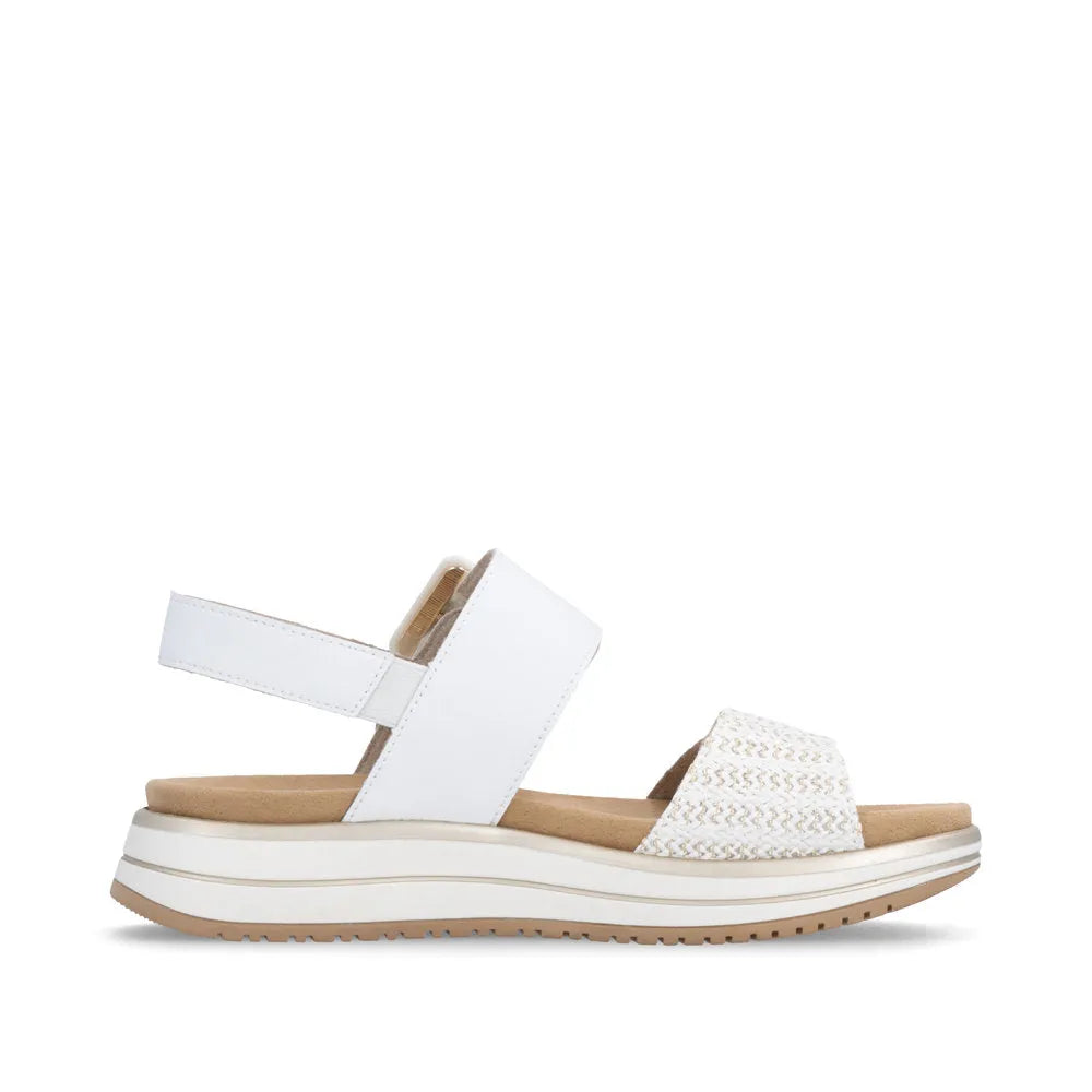 Remonte D1J53-81 women's white leather touch-fastening sandals with cushioned sole and ankle strap.