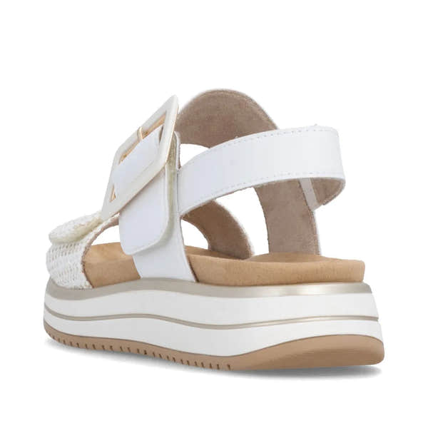 Remonte D1J53-81 women's white leather touch-fastening sandals with chunky platform sole and adjustable straps.