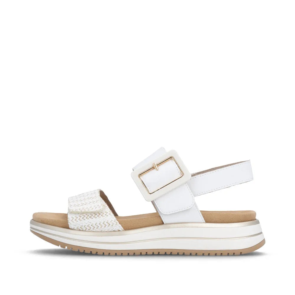 Remonte D1J53-81 women's white leather touch fastening sandals with cushioned sole and chunky platform, stylish and comfortable.