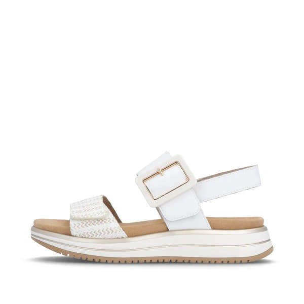 Remonte D1J53-81 women's white leather touch fastening sandals with cushioned sole and chunky platform, stylish and comfortable.