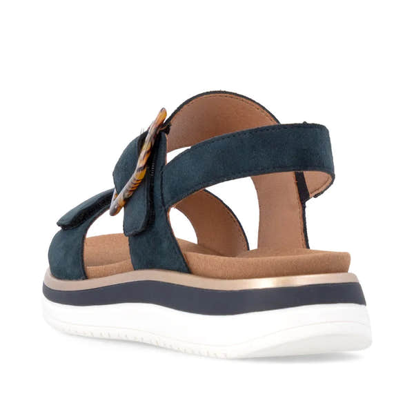 Remonte D1J62-14 women's navy suede touch fastening sandals with ankle strap and cushioned sole.